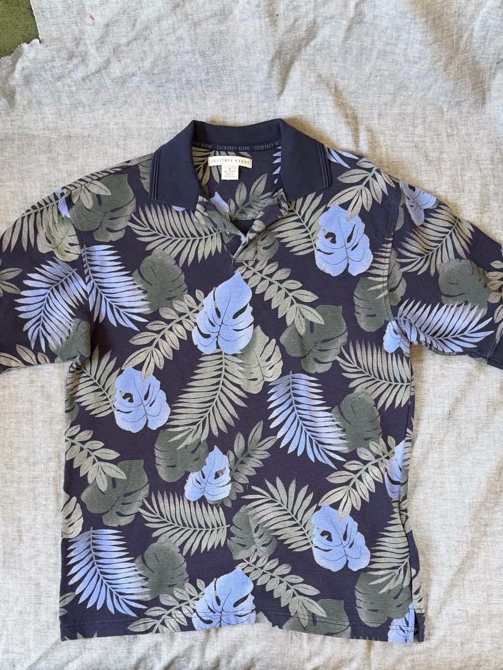 Geoffrey Beene Navy Polo with Blue & Green Tropical Print
